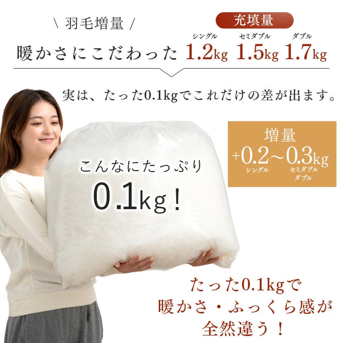 [ダブル] 増量1.7kg 羽毛布団 ホワイトダックダウン90％ CILシルバーラベル 350dp以上 かさ高145mm以上 日本製〔39100056〕