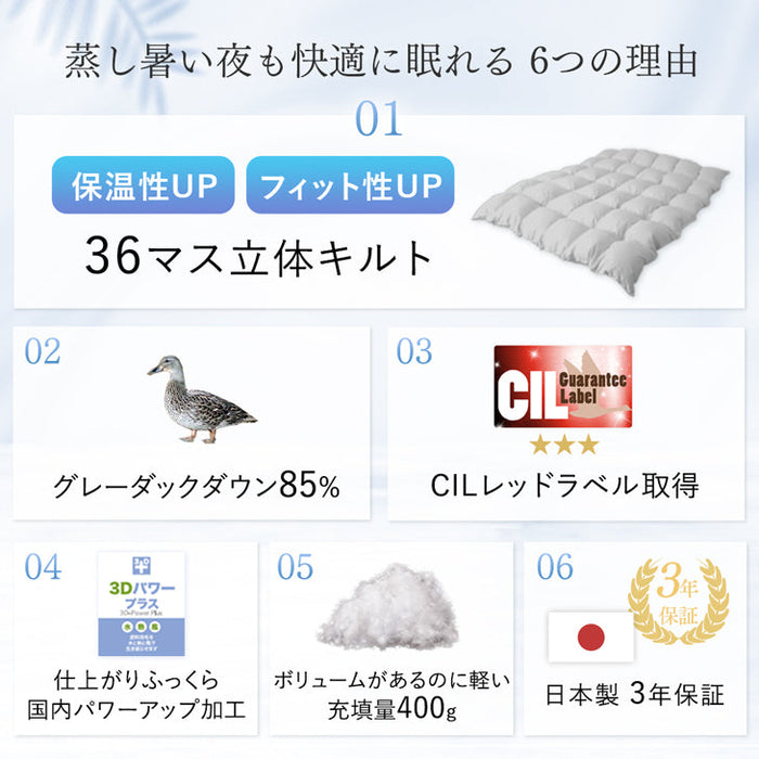 ［ダブルロング 2枚組］洗える 肌掛け布団 羽毛 日本製 ダックダウン85％ 30マス立体キルト ダウンケット 夏 夏用 布団〔10119468〕