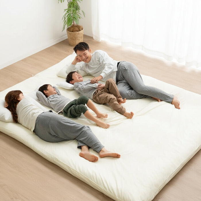 ［幅220cm］ファミリー敷布団 日本製 カバー付 ワイドサイズ  厚8cm 防ダニ 抗菌 防臭 ファミリーサイズ〔10419016〕