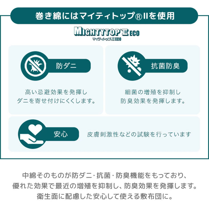 ［幅220cm］ファミリー敷布団 日本製 カバー付 ワイドサイズ  厚8cm 防ダニ 抗菌 防臭 ファミリーサイズ〔10419016〕