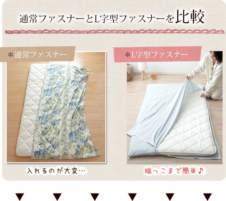 [ダブルロング] 手間なしらくちん！ らくらく♪ ワープ 敷布団カバー L字型ファスナー  洗える ダブルファスナー〔61140621〕