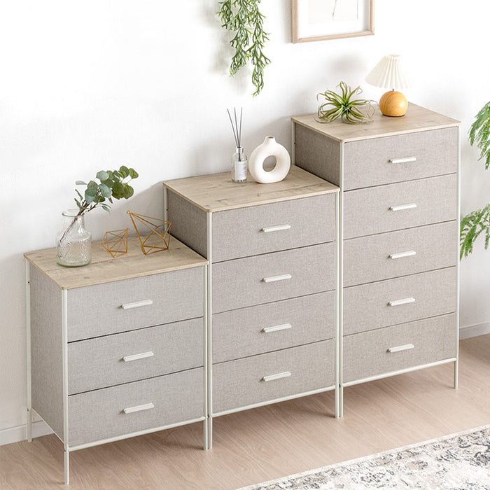 ［3段］ファブリックチェスト 大容量  木目調 脚付き お掃除ロボ対応 北欧 タンス〔91000004〕