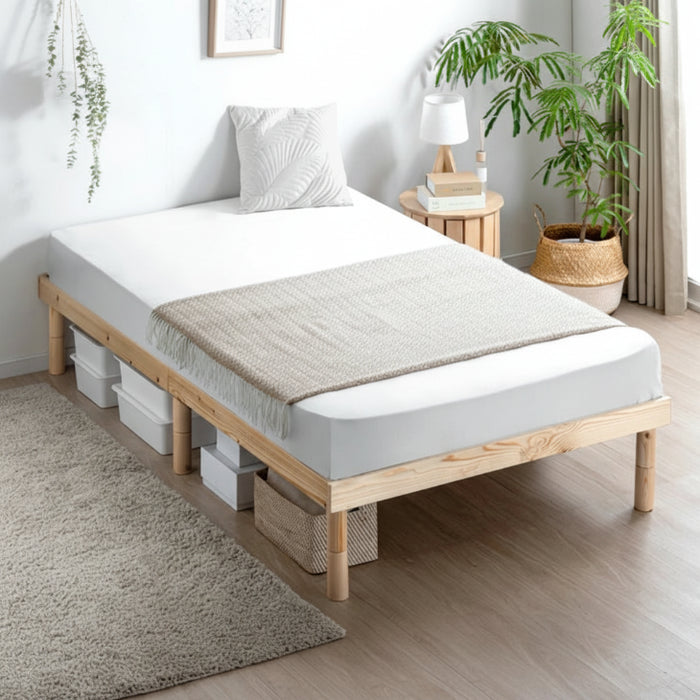 ［シングル］マットレス付き ベッド 3段階高さ調節 天然木 すのこ ポケットコイルマットレス ベッドマットレス コイルマットレス ベッドフレーム ローベッド 〔11719150〕