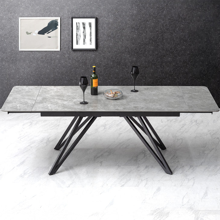 グレー 長方形テーブル 幅150 180 210] 【玄関渡し】セラミック 両側伸長式ダイニングテーブル