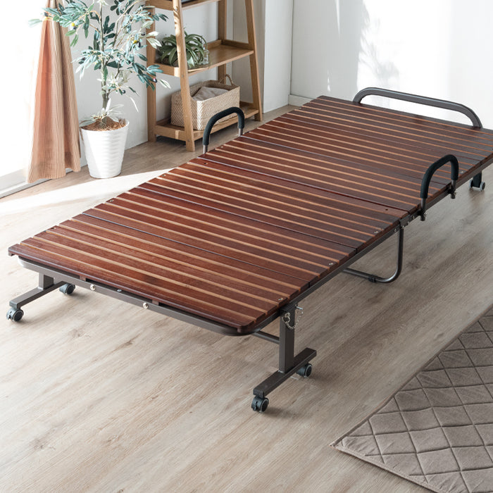 シングルワイド] 湿気に強い桐すのこ 折りたたみベッド 床傷防止PU