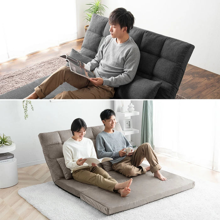 ［幅130］3way ソファーベッド リクライニング 2人掛け コンパクト ローソファ ハイバック ソファベッド 座椅子 折りたたみ〔15210052〕