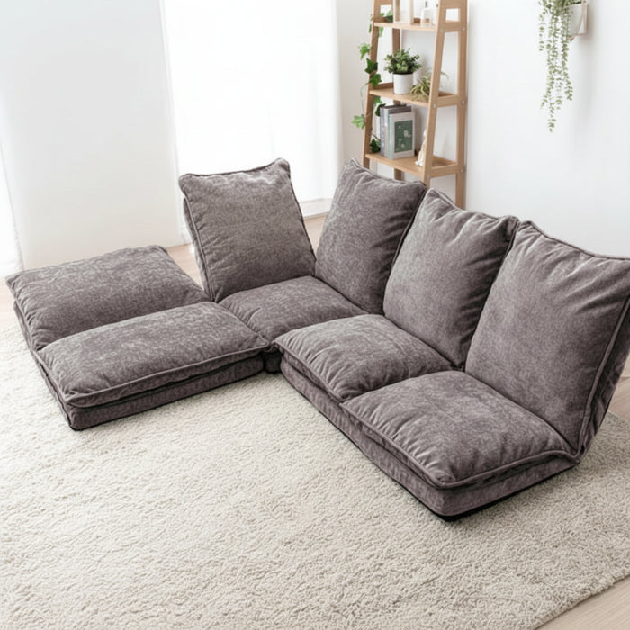 ［3点セット・Bタイプ］ハイバック ローソファ 14段階リクライニング ファブリック生地 ローソファ 座椅子〔15210200〕