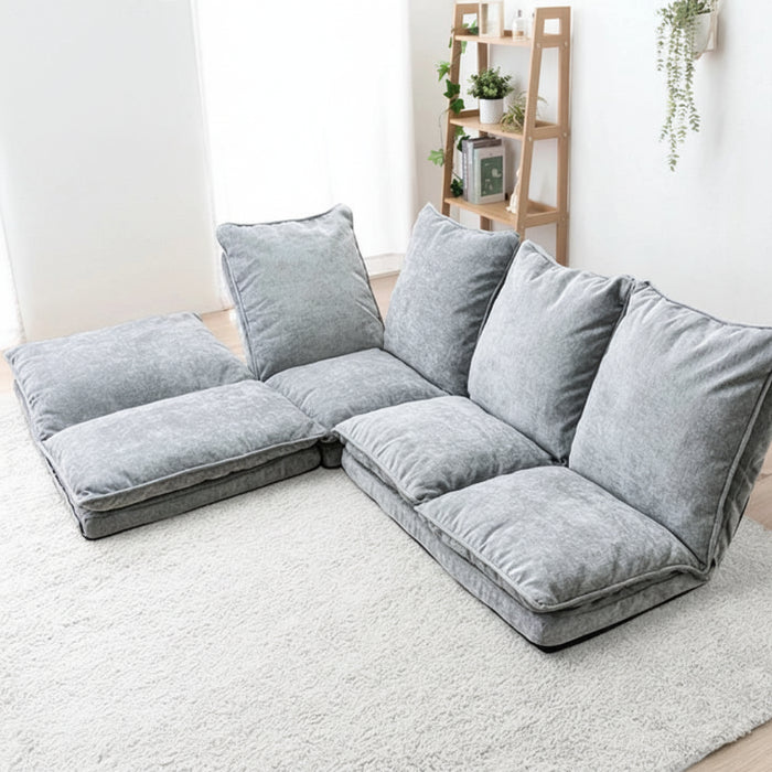 ［3点セット・Bタイプ］ハイバック ローソファ 14段階リクライニング ファブリック生地 ローソファ 座椅子〔15210200〕