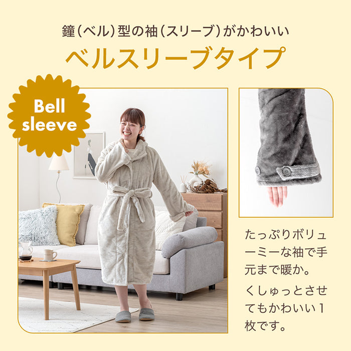 贅沢タッチ とろりん 洗える着る毛布 あったかグッズ ルームウェア ガウン フード付き レディース メンズ もこもこ〔16610001〕