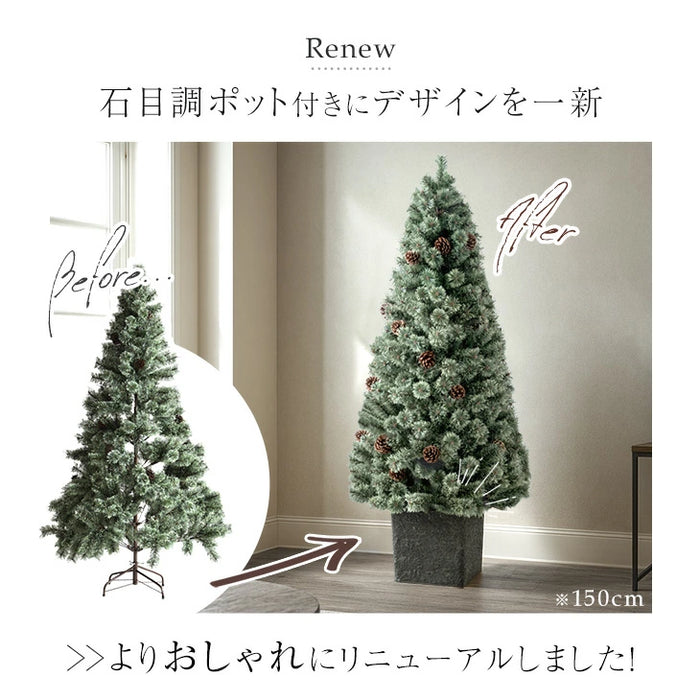 ［150cm］RENEW ヌードツリー 石目調 ポット付き 松ぼっくり付 クリスマスツリー リアル〔16900037〕