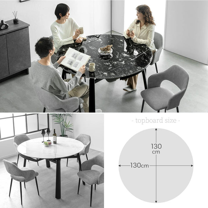 【新発売記念プライス】［幅80/105/130］【玄関渡し】セラミック 3段階伸長式 ダイニングテーブル 単品 円形 伸長式ダイニングテーブル 折りたたみ【超大型商品】〔17000004〕