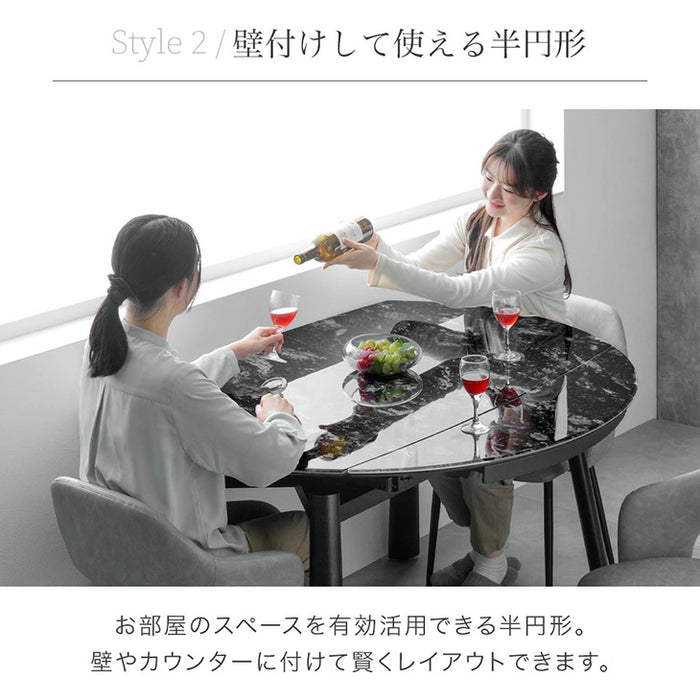 【新発売記念プライス】［幅80/105/130］【玄関渡し】セラミック 3段階伸長式 ダイニングテーブル 単品 円形 伸長式ダイニングテーブル 折りたたみ【超大型商品】〔17000004〕