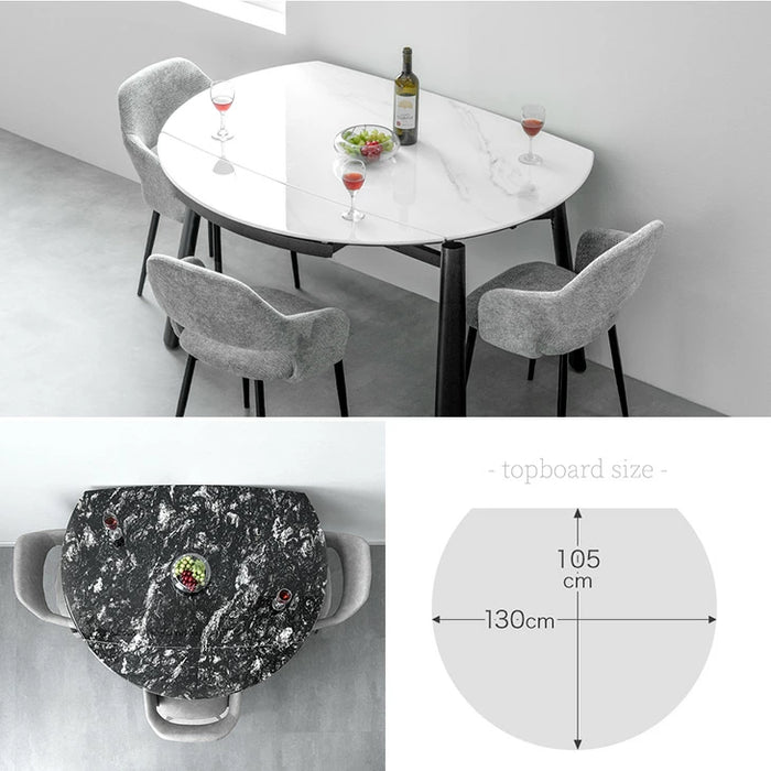 ［幅80/105/130］【テーブル搬入設置込み】セラミック 3段階伸長式 ダイニングテーブル 単品 円形 伸長式ダイニングテーブル 折りたたみ【超大型商品】〔99901121〕