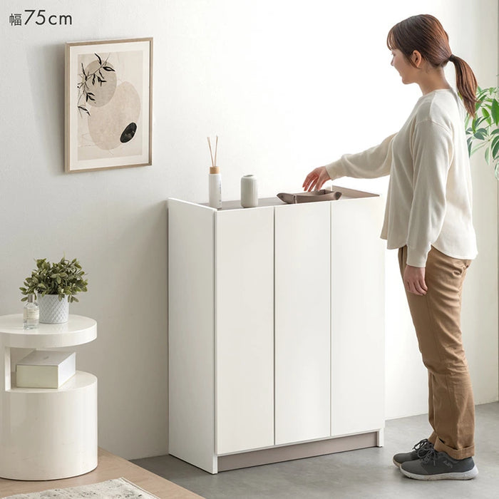 幅75cm］シューズボックス 国産 完成品 ロータイプ 大容量 可動棚 扉