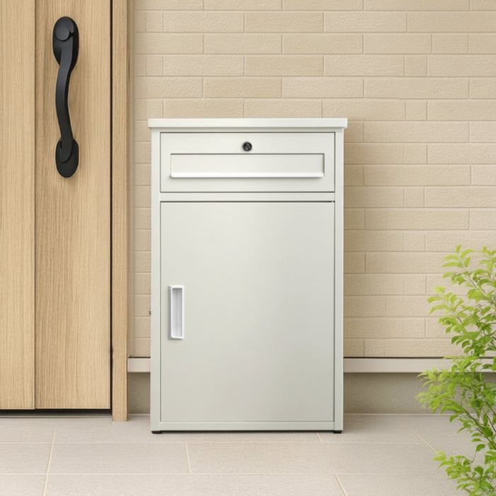 《完成品》 LIVBOX ーリブボックスー ポスト一体型 宅配ボックス 鍵付き 大容量96L 置き配 防水 指示マグネット付 組立不要〔17600167〕