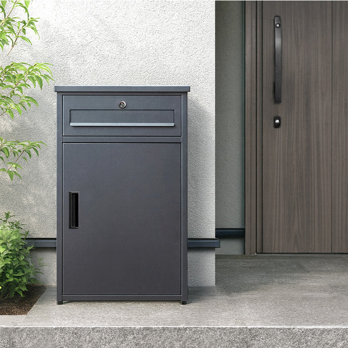 【BF限定プライス】《完成品でお届け》 LIVBOX ーリブボックスー ポスト一体型 宅配ボックス 鍵付き 大容量96L 置き配 防水 指示マグネット付 組立不要〔17600167〕