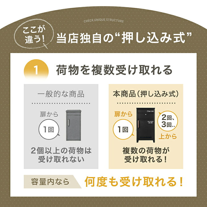 LIVBOX ーリブボックスー 宅配ボックス 押し込み式 複数投函OK 大容量134L 鍵付き 脚付き 防水 戸建て〔17600169〕