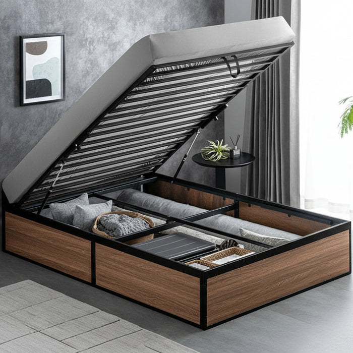 【新発売記念プライス】［シングル］跳ね上げ収納ベッド 大容量 ヘッドレス ガス圧 跳ね上げベッド 収納付き〔17600177〕