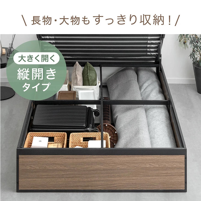 ［シングル］跳ね上げ収納ベッド 大容量 ヘッドレス ガス圧 跳ね上げベッド 収納付き〔17600177〕