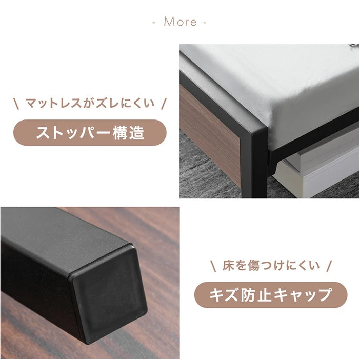 【新発売記念プライス】［シングル］超スピード組立 ベッドフレーム 2コンセント付 高耐荷重300kg 宮付き 北欧 スチールベッド〔17600195〕