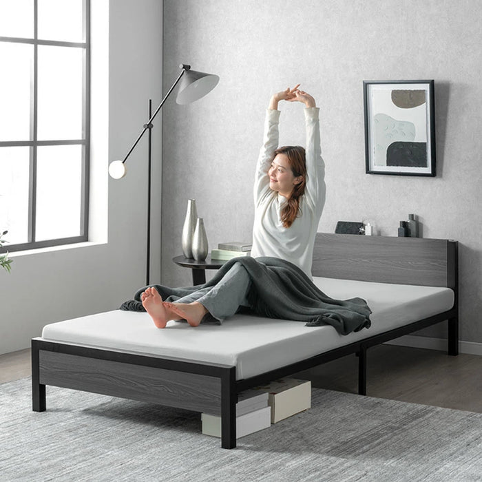 【新発売記念プライス】［シングル］超スピード組立 ベッドフレーム 2コンセント付 高耐荷重300kg 宮付き 北欧 スチールベッド〔17600195〕