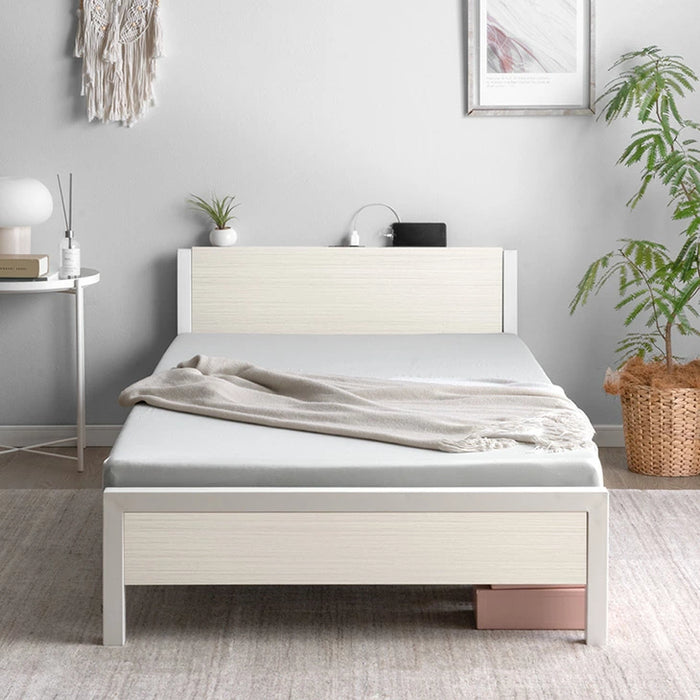 【新発売記念プライス】［シングル］超スピード組立 ベッドフレーム 2コンセント付 高耐荷重300kg 宮付き 北欧 スチールベッド〔17600195〕