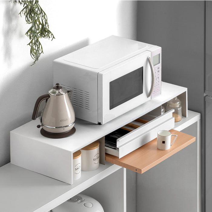 【新発売記念プライス】伸縮 家電下ラック 家電下収納 引き出し スライドテーブル レンジ下 キッチンラック 省スペース〔17600224〕