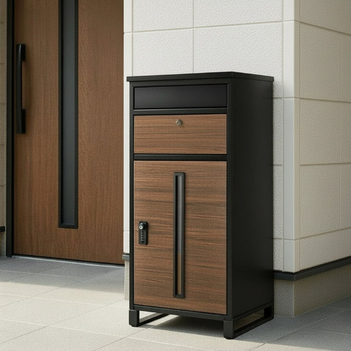 LIVBOX ーリブボックスー 宅配ボックス 押し込み式 ポスト一体型 大容量 135L ゼロリターン 脚付き〔17600226〕