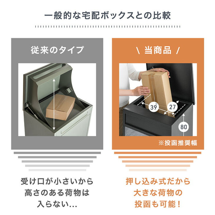 【新発売記念プライス】押し込み式 宅配ボックス ポスト一体型 大容量 135L ゼロリターン 脚付き〔17600226〕