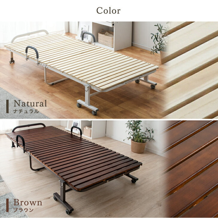[シングル] 天然桐すのこベッド ハイタイプ 折り畳み式  キャスター付き 折りたたみベッド すのこ〔17610052〕
