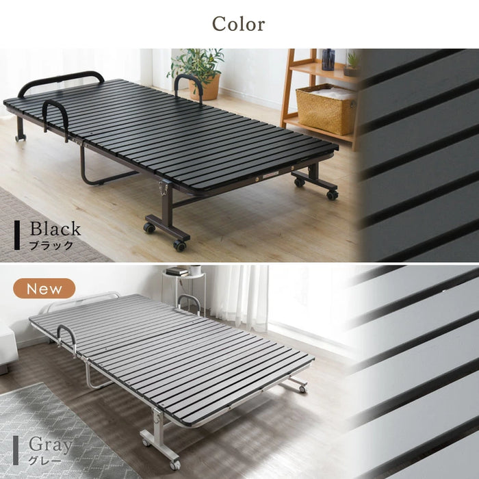 ［シングル］19万台突破!! ワンタッチ 折りたたみベッド 耐荷重300kg 桐すのこ 床傷防止PUキャスター キャスター付 すのこベッド〔17610050〕