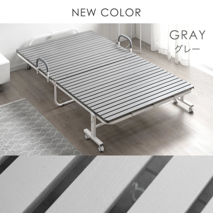 ［シングル］19万台突破!! ワンタッチ 折りたたみベッド 耐荷重300kg 桐すのこ 床傷防止PUキャスター キャスター付 すのこベッド〔17610050〕