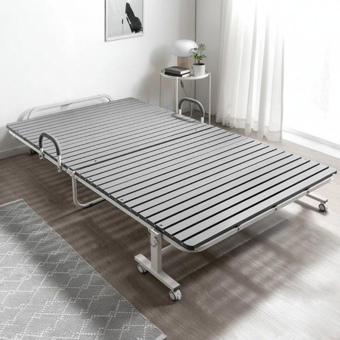 ［シングルワイド］19万台突破!! ワンタッチ 折りたたみベッド 耐荷重300kg 桐すのこ 床傷防止PUキャスター キャスター付 すのこベッド〔17610051〕