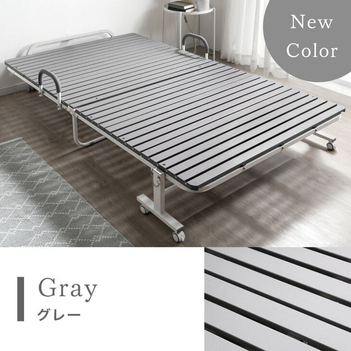 [シングル] 天然桐すのこベッド ハイタイプ 折り畳み式  キャスター付き 折りたたみベッド すのこ〔17610052〕