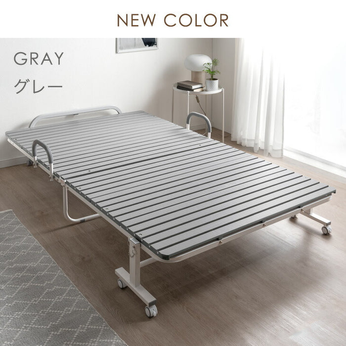 [シングル] 天然桐すのこベッド ハイタイプ 折り畳み式  キャスター付き 折りたたみベッド すのこ〔17610052〕