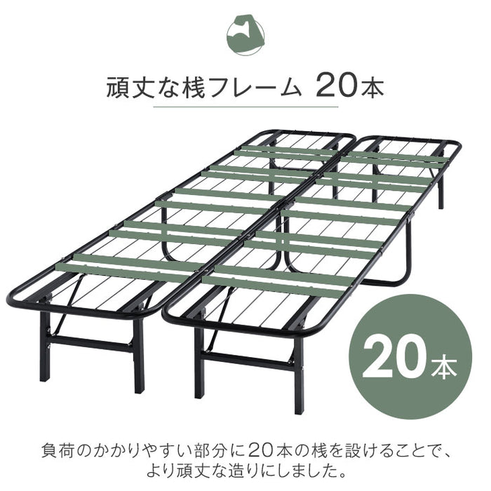 ［ダブル］高反発マットレス付 パイプベッド 折りたたみ 2つ折り フレーム〔21301003〕