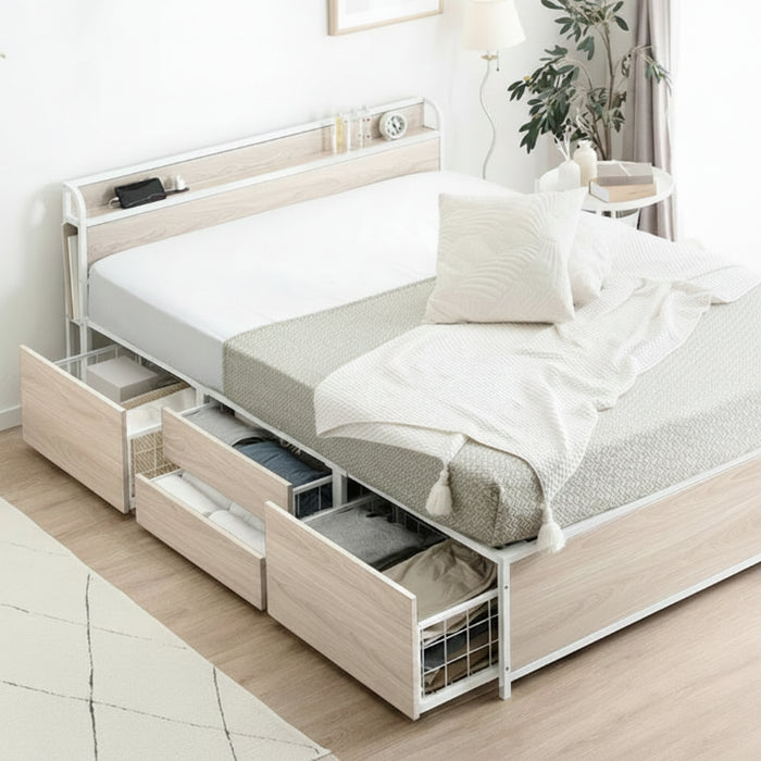 シングル ベッドフレー ム 単品 引き出し 収納 新品送料込 最短翌日着 シングル] 超大容量 収納ベッド フレーム単品 宮棚 2コンセント 頑丈