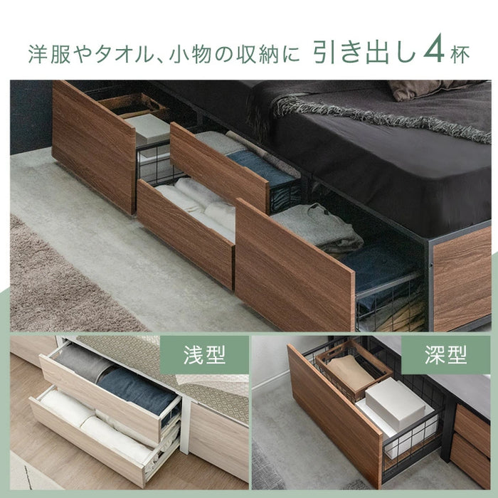 シングル] 超大容量 収納ベッド フレーム単品 宮棚 2コンセント 頑丈