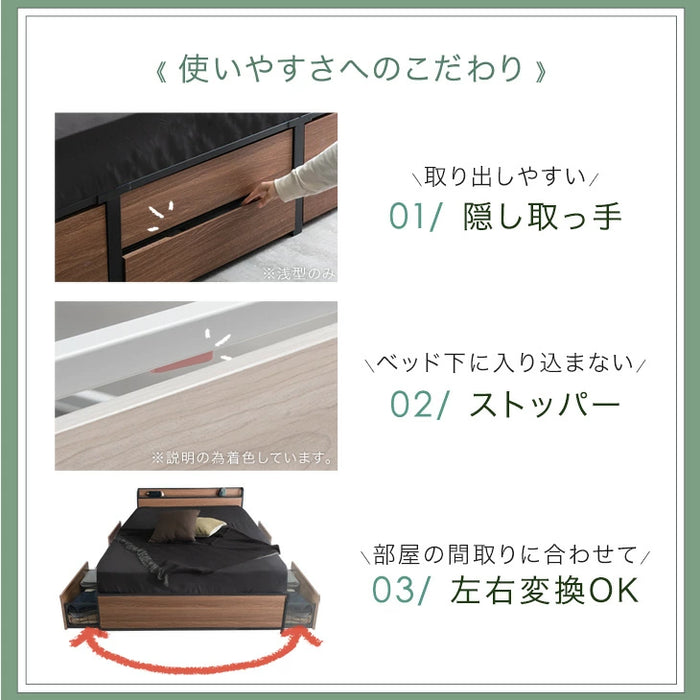 シングル ベッドフレー ム 単品 引き出し 収納 新品送料込 最短翌日着 シングル] 超大容量 収納ベッド フレーム単品 宮棚 2コンセント 頑丈