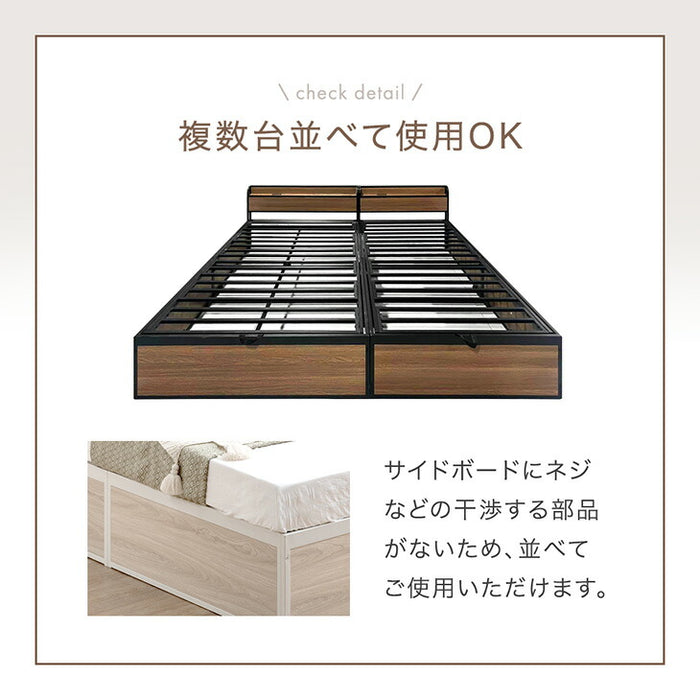 ［シングル］跳ね上げ収納ベッド 大容量 2コンセント ガス圧 跳ね上げ式 収納 宮付き 宮棚 ベッドフレーム スチールベッド〔17620030〕