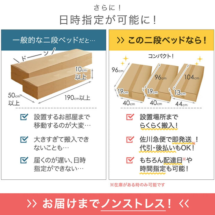 宮付き スチール二段ベッド コンセント付き シングル 分割可能 耐荷重300kg〔17620083〕