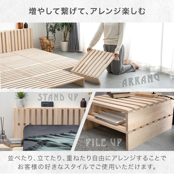 ［シングル(幅97cm)・パレット12枚］パレットベッド マットレス付き 極厚22cm ポケットコイル 天然木パイン すのこベッド〔17620179〕