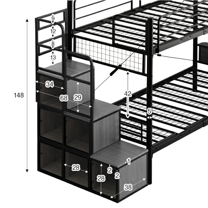 階段ラック付 木目調 二段ベッド シングル キング 対応 ロフトベッド 2 階段ラック付 木目調 二段ベッド シングル キング 対応 ロフトベッド 2