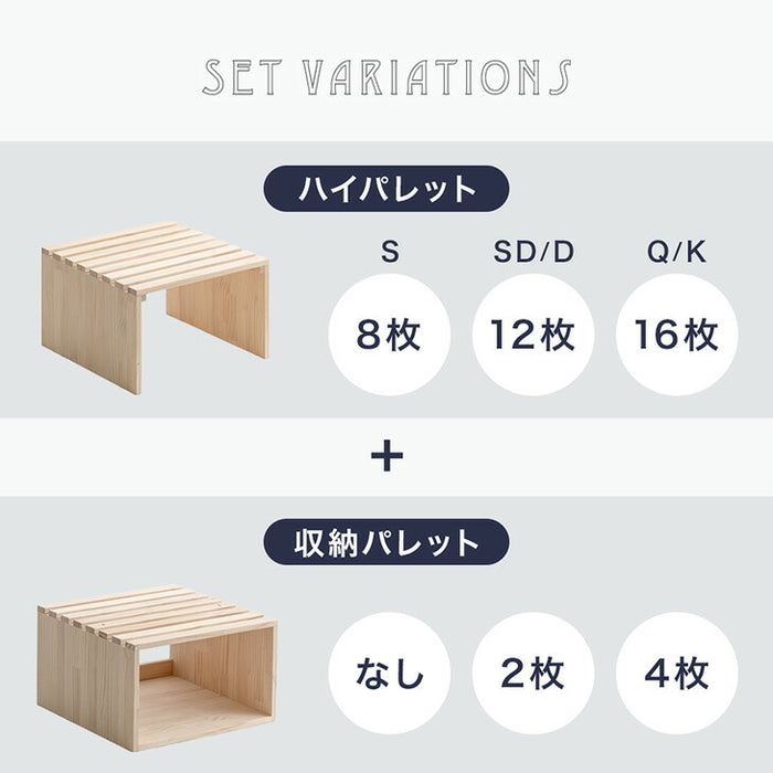 ［12枚］ハイタイプ パレットベッド お掃除ロボ対応 天然木パイン 分割 ベッドフレーム すのこベッド ベッド 収納 連結ベッド すのこ 木製 新生活〔99900141〕