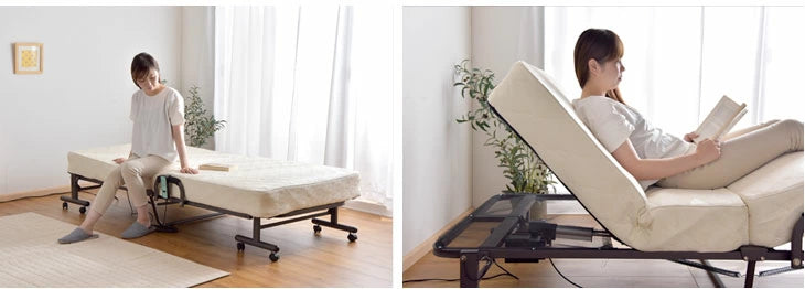 [シングル] 電動ベッド リクライニング ボンネルコイル 完成品 高反発 折りたたみ【超大型商品】 〔17710040〕