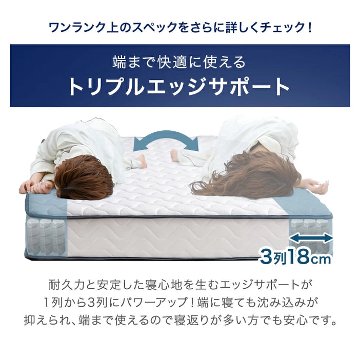 ［ダブル］トリプルエッジサポート ポケットコイルマットレス 高反発 厚み22cm ニット生地〔17800008a〕