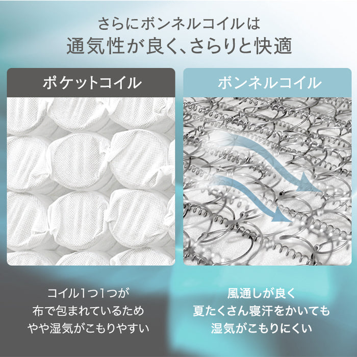 ［シングル］脚付きマットレス 頑丈タイプ 洗えるカバー付 ボンネルコイル 抗菌 防臭 高反発 エコテックス 圧縮梱包〔17800062〕