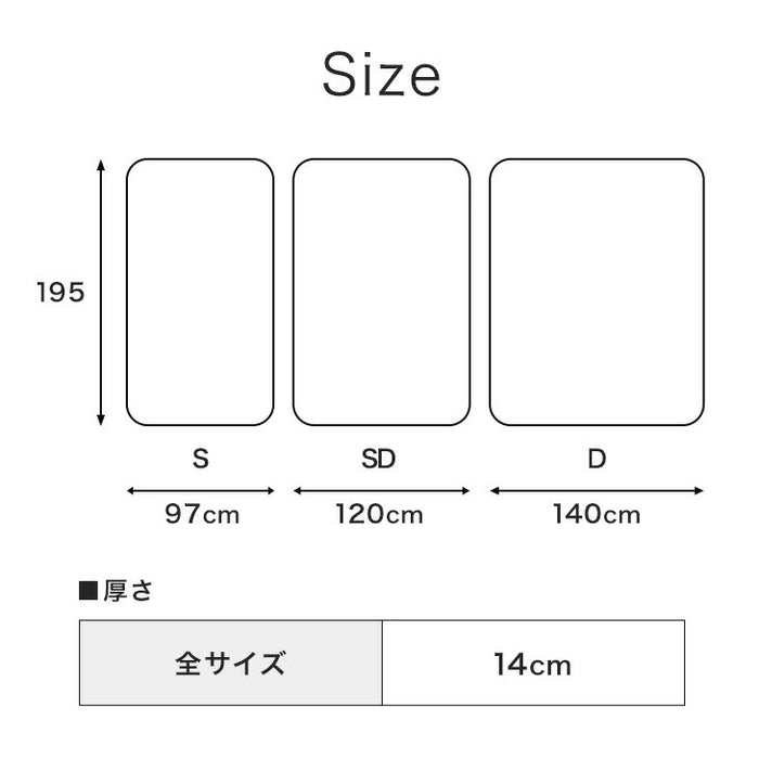 セミダブル］マットレス ボンネルコイル 厚み14cm 薄型 硬め ベッド
