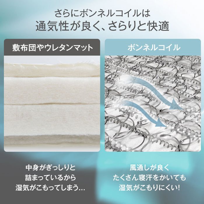 ［シングル］宮棚＆2口コンセント 脚付きマットレス ボンネルコイル エコテックス 一体型〔17800209〕