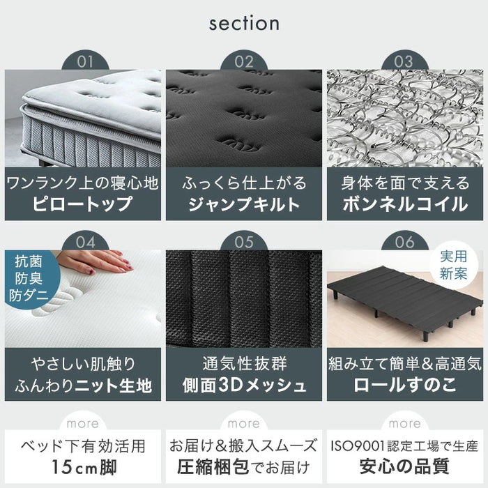 【新発売記念プライス】［セミダブル］贅沢ホテル仕様 ピロートップ 脚付きマットレス ボンネルコイル 組立簡単 抗菌 防臭 防ダニ 〔17800257〕